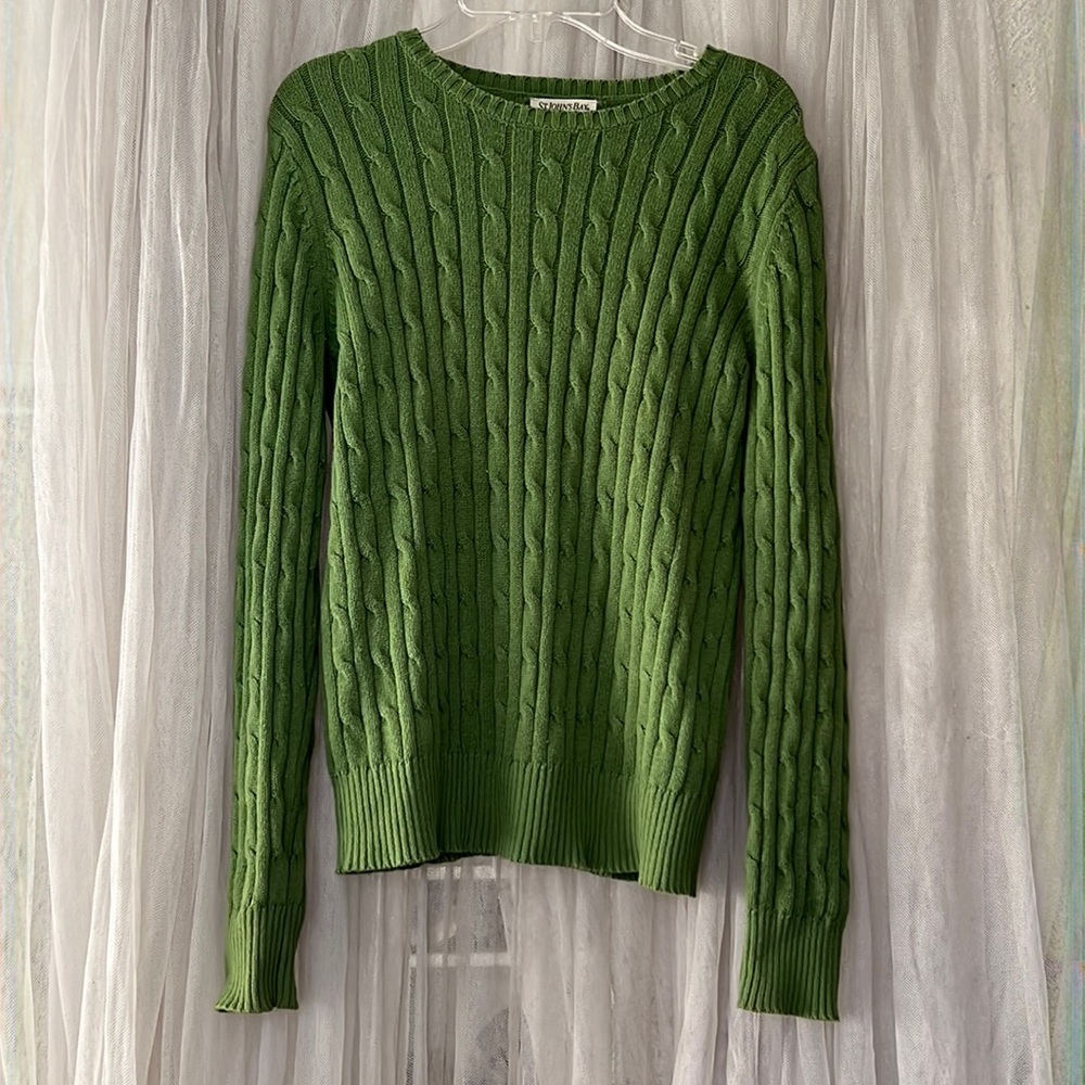 🌞 St. John’s Bay Petite classic cozy sweater green knit long sleeve women SP